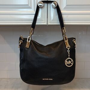 Michael Kors Bag Purse Handbag Leather Brooke Pebbled Gold Chain Shoulder Bag